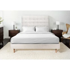 Lit avec tête de lit capitonnée et sommier tapissier - Lit en bois massif