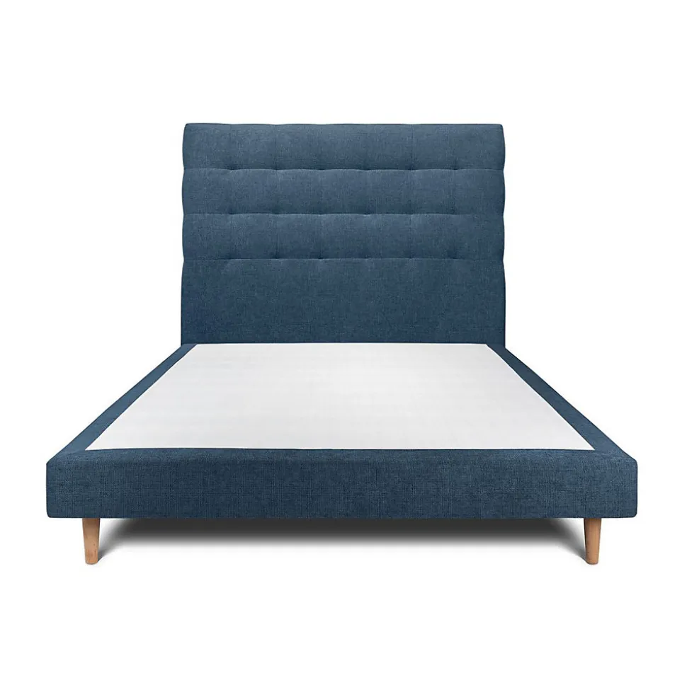 Lit avec tête de lit capitonnée tissu et sommier tapissier - Lit en bois massif