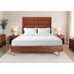 Lit avec tête de lit capitonnée et sommier tapissier - Lit en bois massif