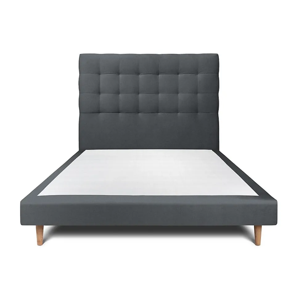 Lit avec tête de lit capitonnée velours et sommier - Lit en bois massif