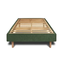 Lit avec tête de lit capitonnée tissu et sommier kit - Lit en bois massif