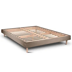 Lit avec tête de lit capitonnée velours et sommier kit - Lit en bois massif