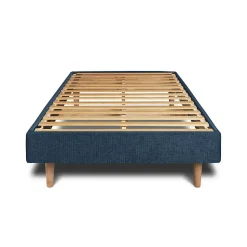 Lit avec tête de lit capitonnée tissu et sommier kit - Lit en bois massif