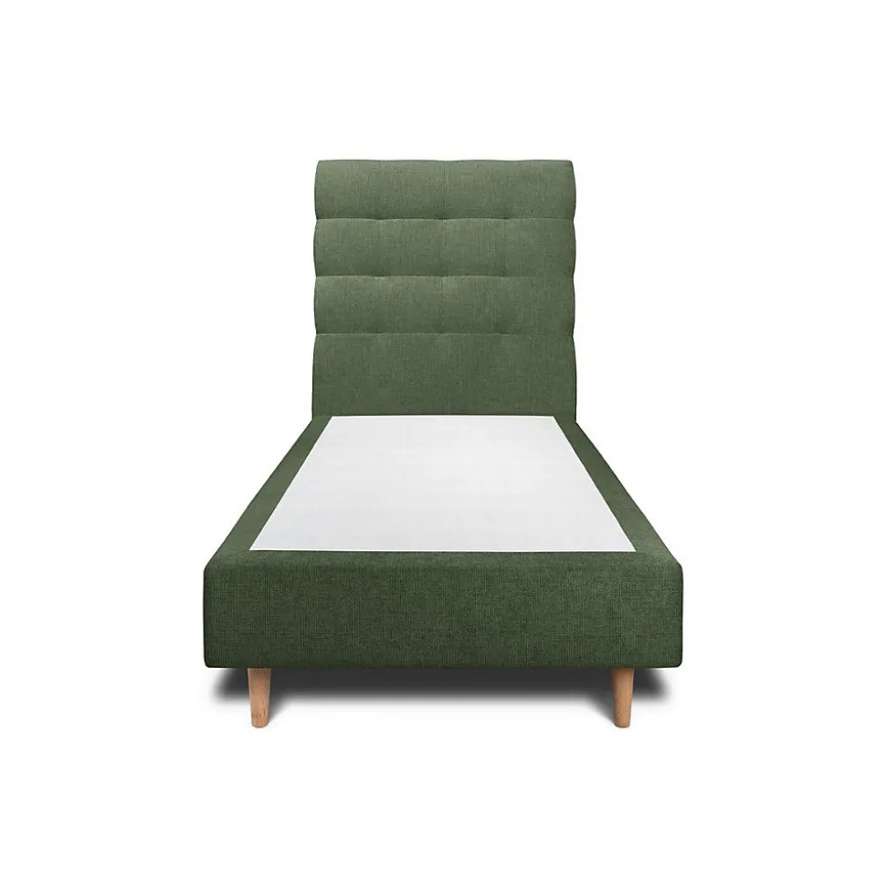 Lit avec tête de lit capitonnée tissu et sommier tapissier - Lit en bois massif