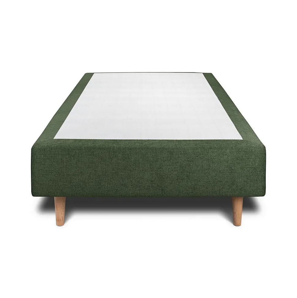 Lit avec tête de lit capitonnée tissu et sommier tapissier - Lit en bois massif