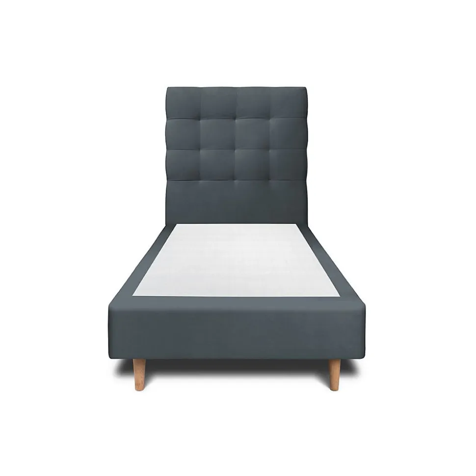 Lit avec tête de lit capitonnée velours et sommier - Lit en bois massif