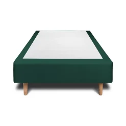 Lit avec tête de lit capitonnée velours et sommier - Lit en bois massif