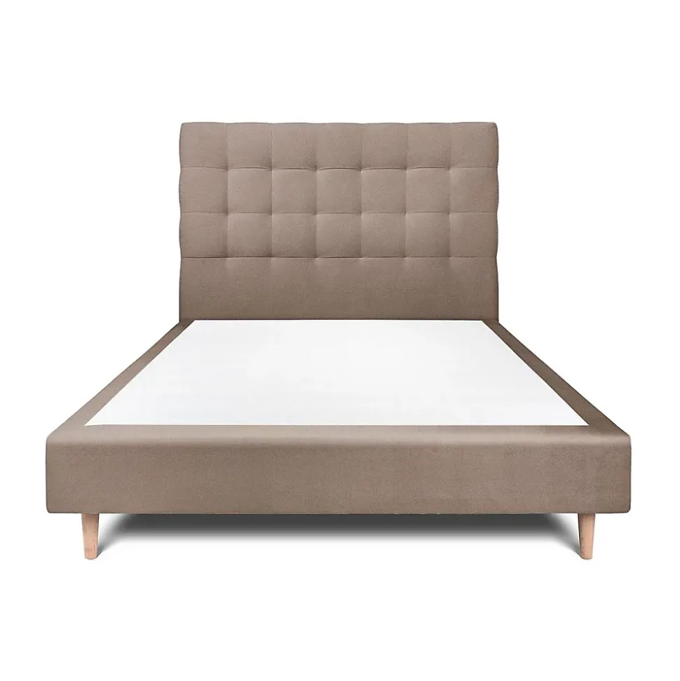 Lit avec tête de lit capitonnée velours et sommier - Lit en bois massif