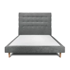 Lit avec tête de lit capitonnée tissu et sommier tapissier - Lit en bois massif