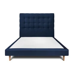 Lit avec tête de lit capitonnée velours et sommier - Lit en bois massif