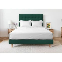 Lit avec tête de lit capitonnée velours et sommier kit - Lit en bois massif