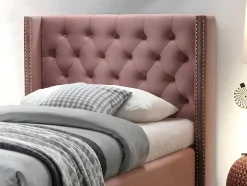 Lit avec tête de lit capitonnée - 90 x 200 cm - Velours rose - MASSIMO II