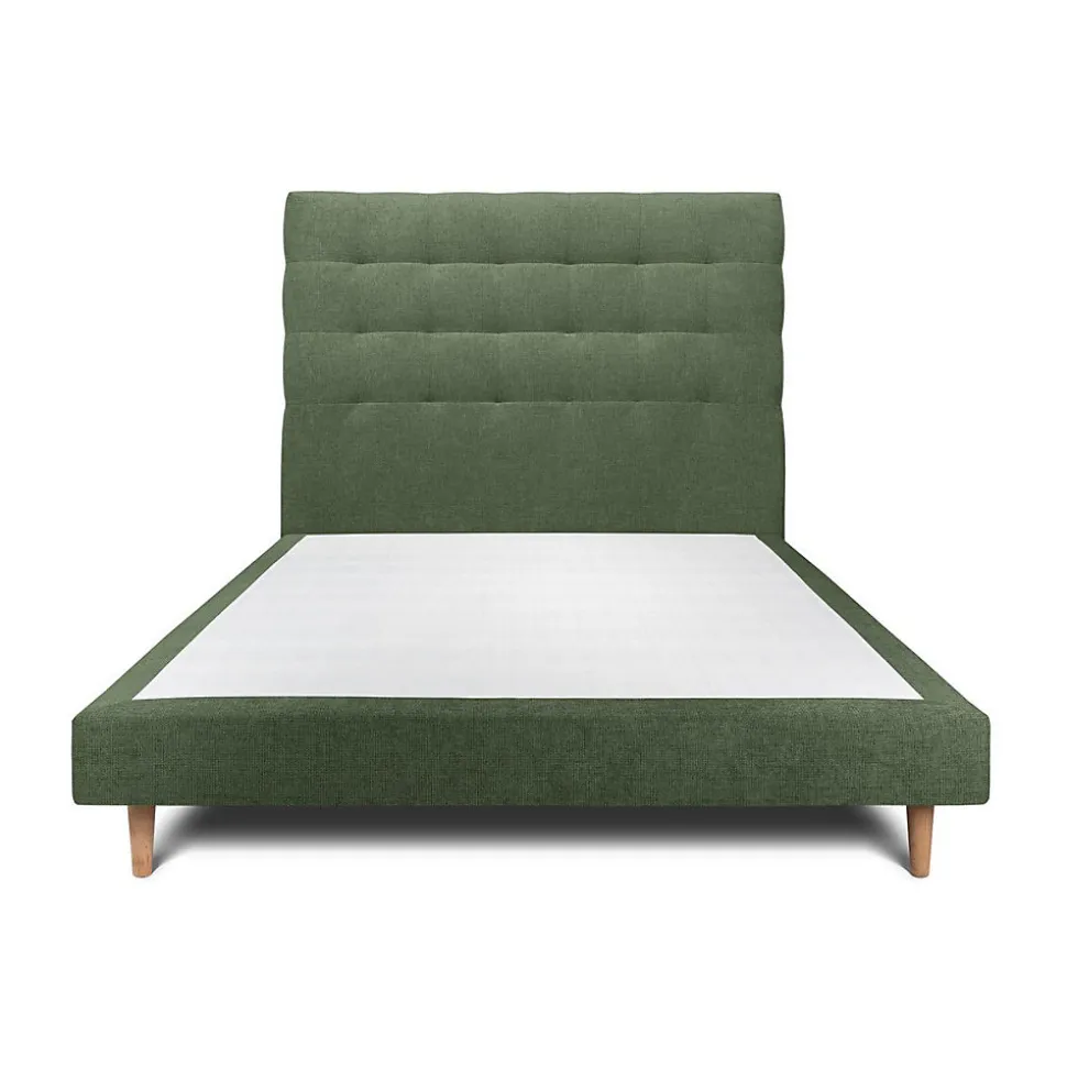 Lit avec tête de lit capitonnée tissu et sommier tapissier - Lit en bois massif