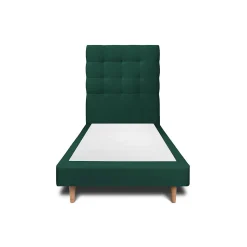 Lit avec tête de lit capitonnée velours et sommier - Lit en bois massif