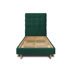 Lit avec tête de lit capitonnée velours et sommier kit - Lit en bois massif