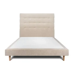Lit avec tête de lit capitonnée tissu et sommier tapissier - Lit en bois massif