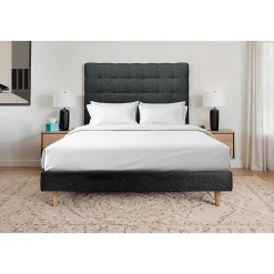 Lit avec tête de lit capitonnée et sommier tapissier - Lit en bois massif