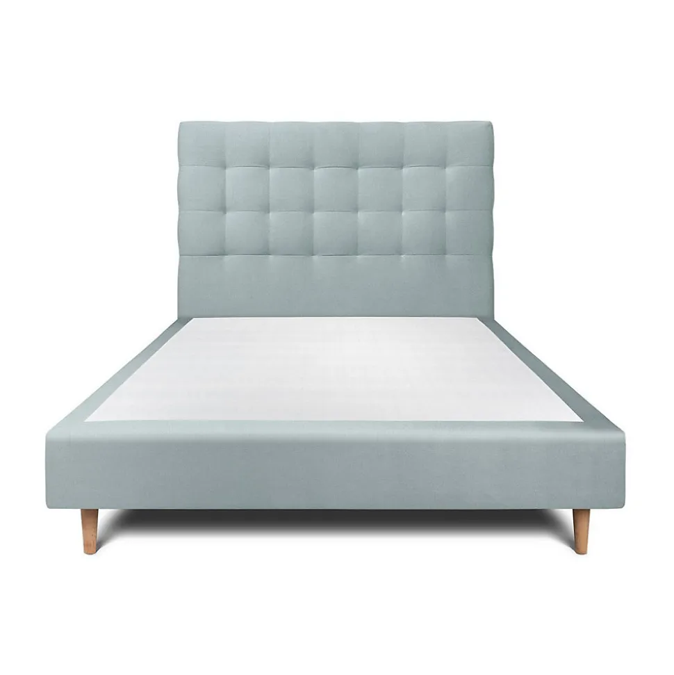 Lit avec tête de lit capitonnée velours et sommier - Lit en bois massif