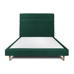 Lit avec tête de lit lignes velours et sommier tapissier - Lit en bois massif