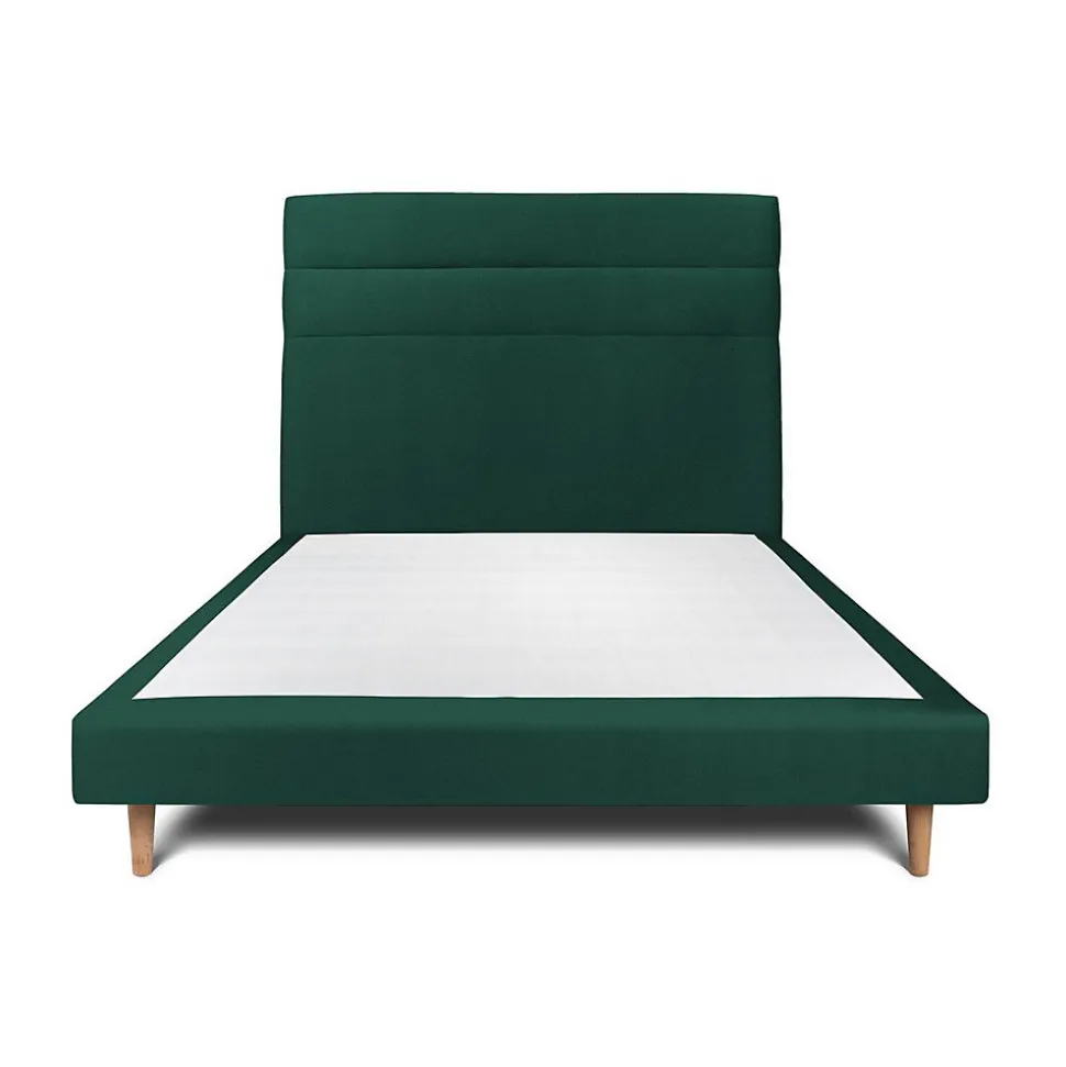 Lit avec tête de lit lignes velours et sommier tapissier - Lit en bois massif