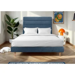 Lit avec tête de lit lignes tissu et sommier kit - Lit en bois massif