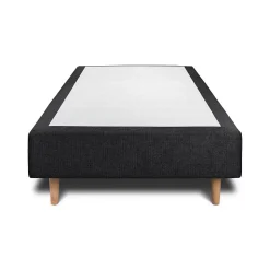 Lit avec tête de lit lignes tissu et sommier tapissier - Lit en bois massif