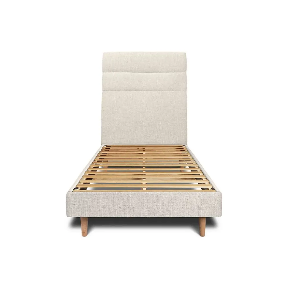 Lit avec tête de lit lignes tissu et sommier kit - Lit en bois massif