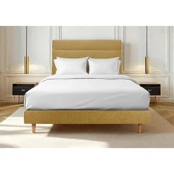 Lit avec tête de lit lignes tissu et sommier tapissier - Lit en bois massif