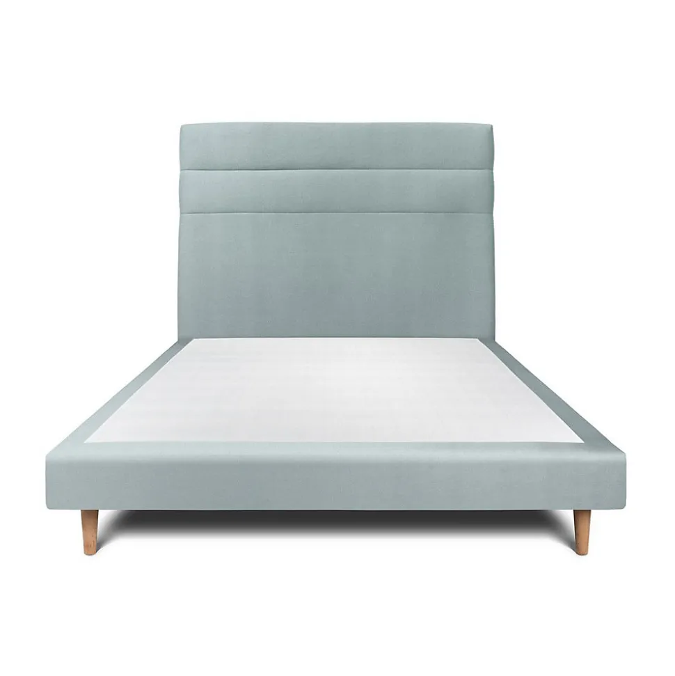 Lit avec tête de lit lignes velours et sommier tapissier - Lit en bois massif