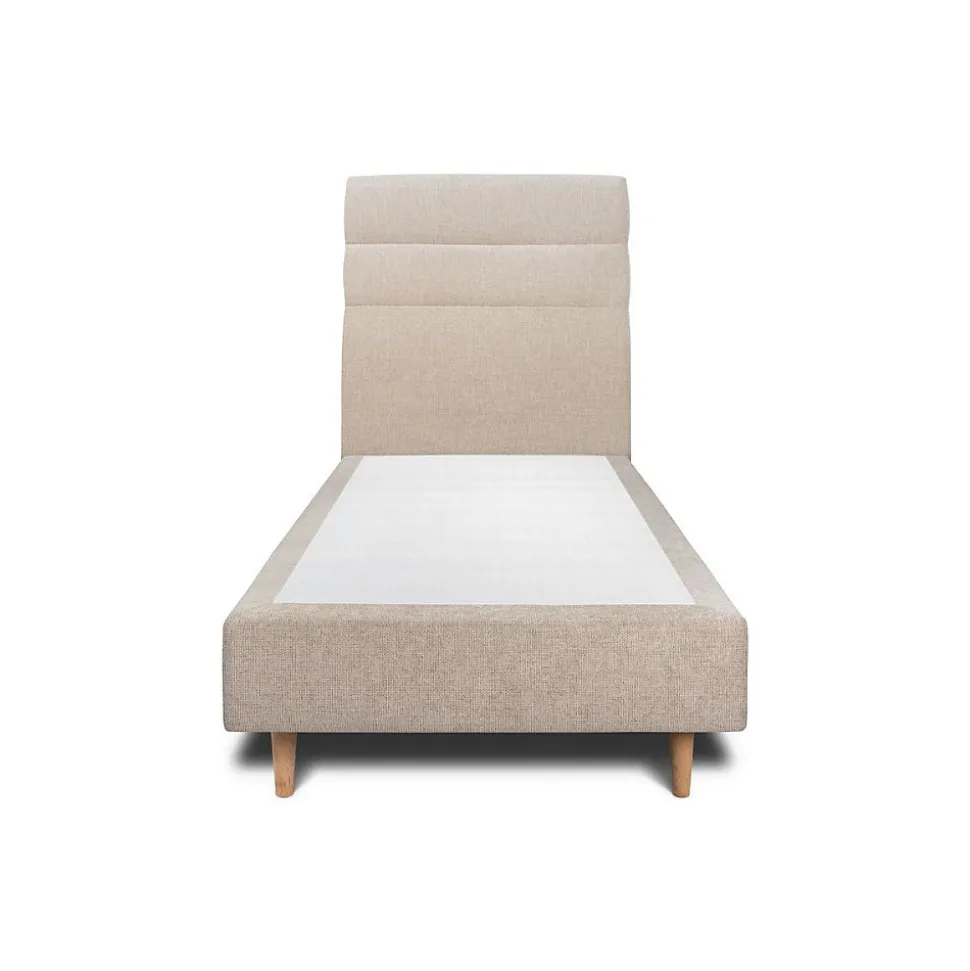 Lit avec tête de lit lignes tissu et sommier tapissier - Lit en bois massif