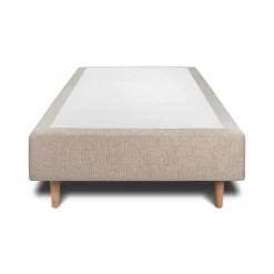 Lit avec tête de lit lignes tissu et sommier tapissier - Lit en bois massif