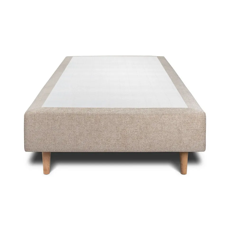 Lit avec tête de lit lignes tissu et sommier tapissier - Lit en bois massif