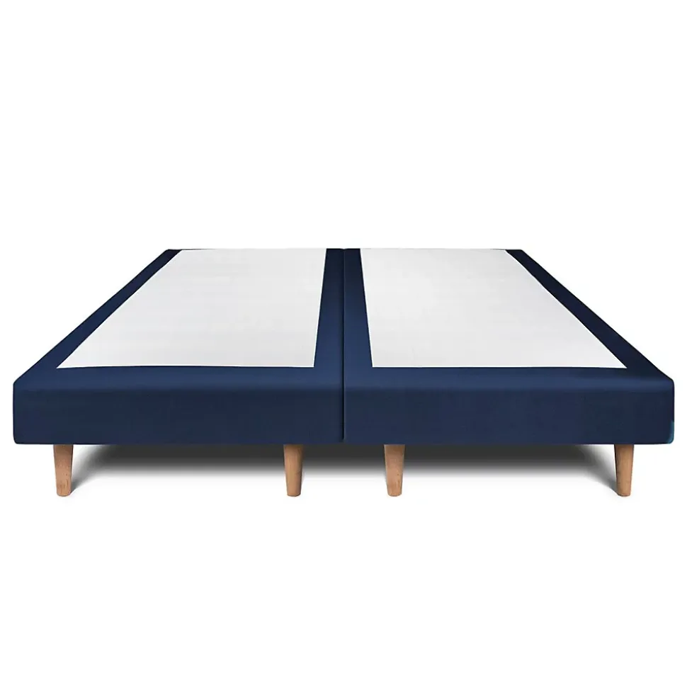 Lit avec tête de lit lignes velours et sommier tapissier - Lit en bois massif