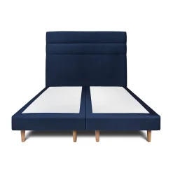 Lit avec tête de lit lignes velours et sommier tapissier - Lit en bois massif