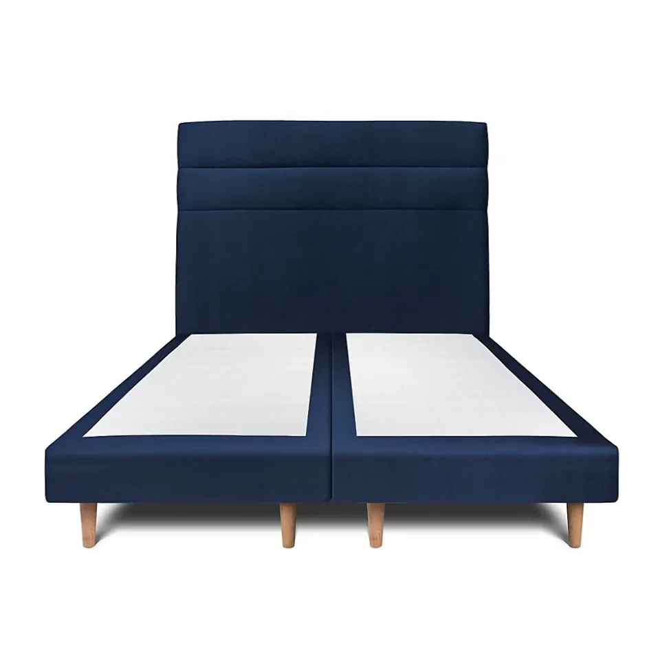 Lit avec tête de lit lignes velours et sommier tapissier - Lit en bois massif