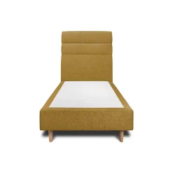 Lit avec tête de lit lignes tissu et sommier tapissier - Lit en bois massif