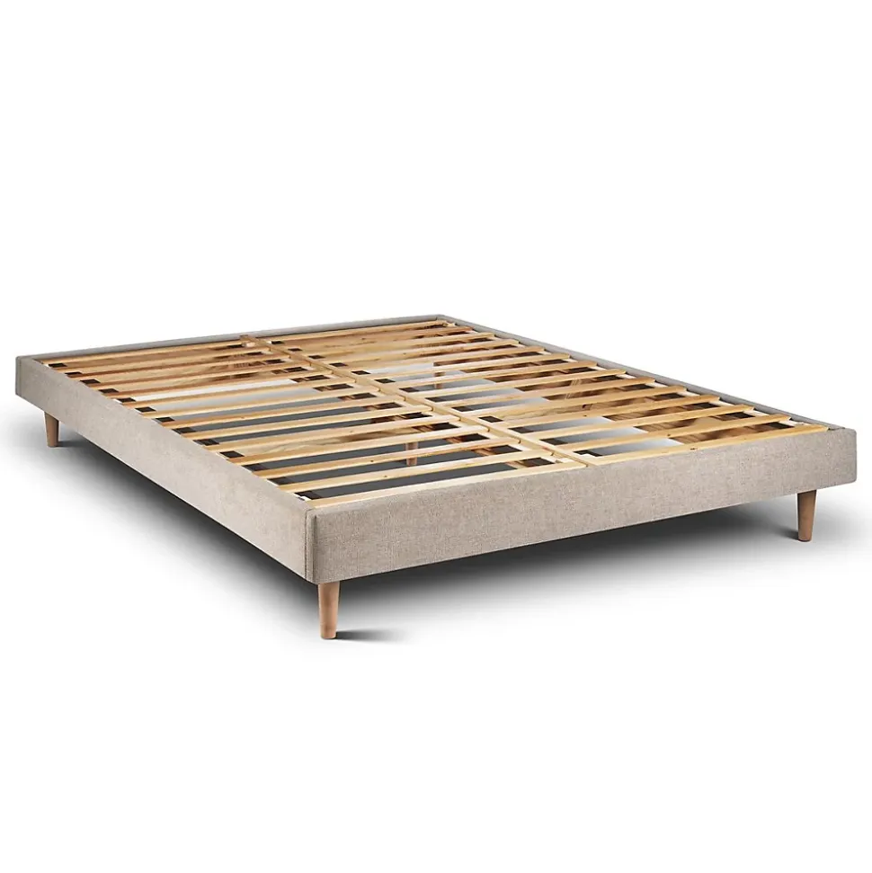 Lit avec tête de lit lignes tissu et sommier kit - Lit en bois massif