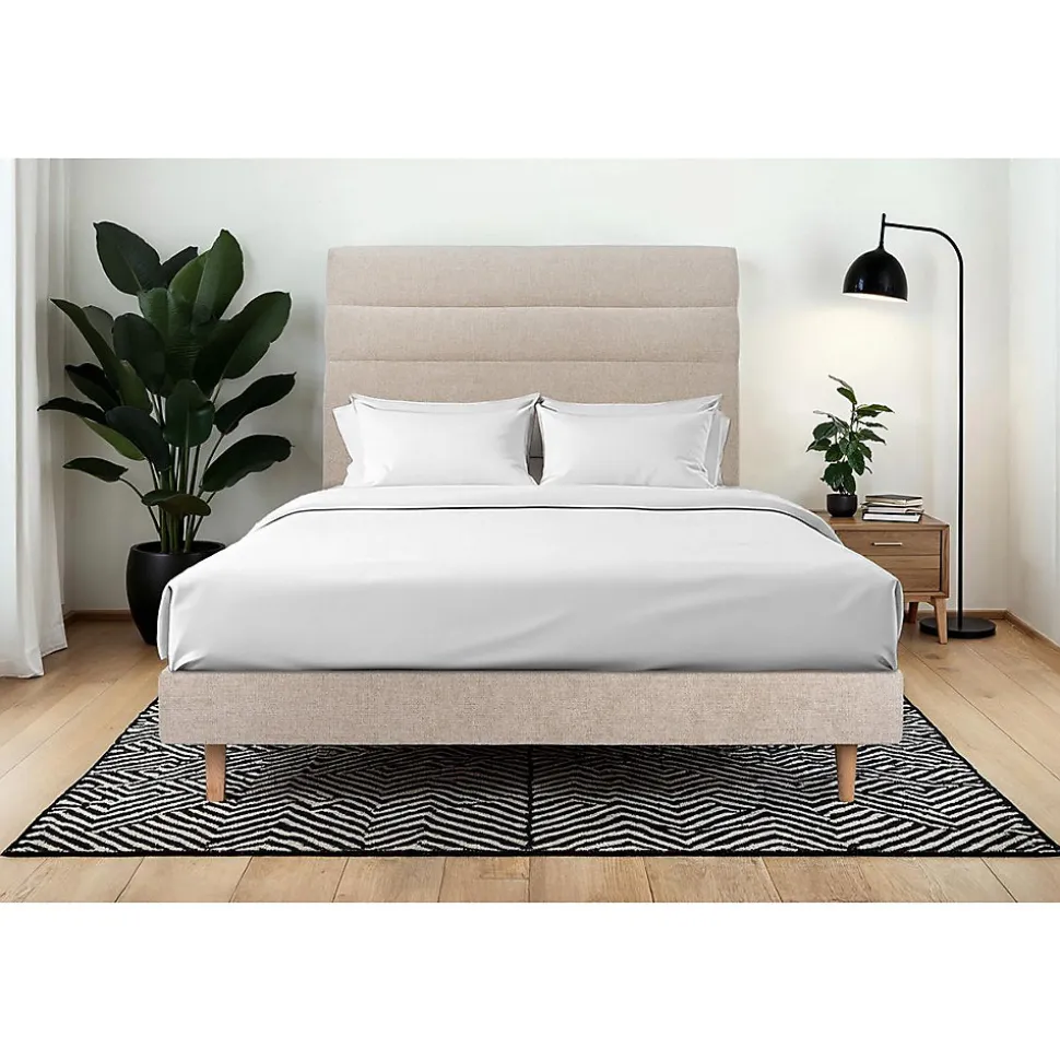 Lit avec tête de lit lignes tissu et sommier kit - Lit en bois massif