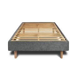 Lit avec tête de lit lignes tissu et sommier kit - Lit en bois massif