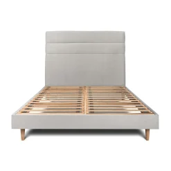 Lit avec tête de lit lignes velours et sommier kit - Lit en bois massif