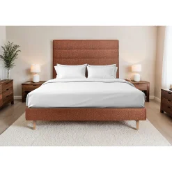 Lit avec tête de lit lignes bouclette et sommier tapissier - Lit en bois massif