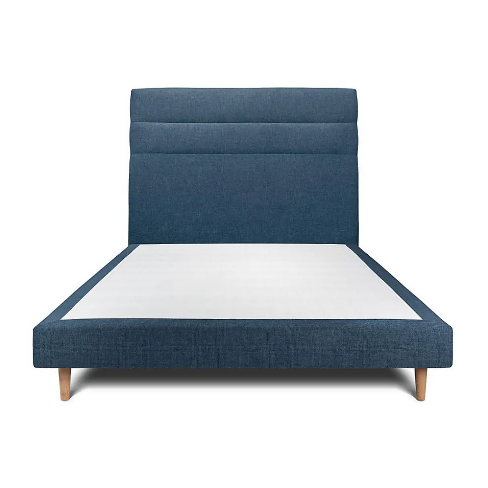 Lit avec tête de lit lignes tissu et sommier tapissier - Lit en bois massif