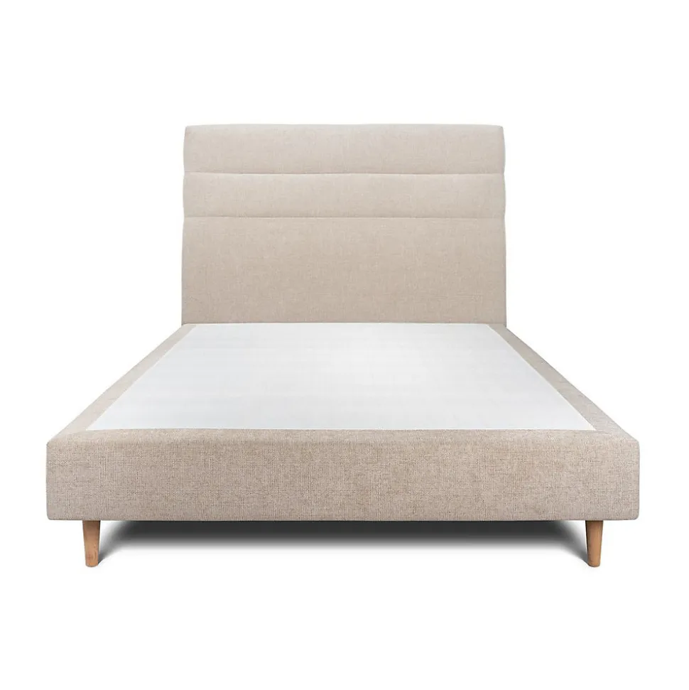 Lit avec tête de lit lignes tissu et sommier tapissier - Lit en bois massif