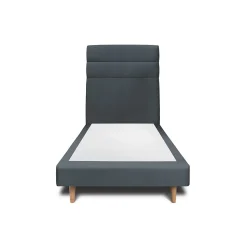 Lit avec tête de lit lignes velours et sommier tapissier - Lit en bois massif