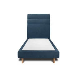Lit avec tête de lit lignes tissu et sommier tapissier - Lit en bois massif