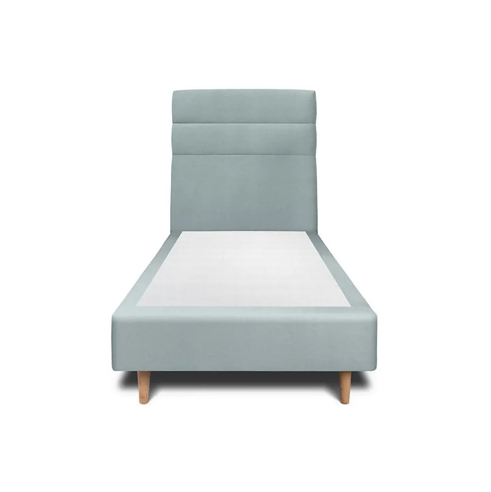 Lit avec tête de lit lignes velours et sommier tapissier - Lit en bois massif