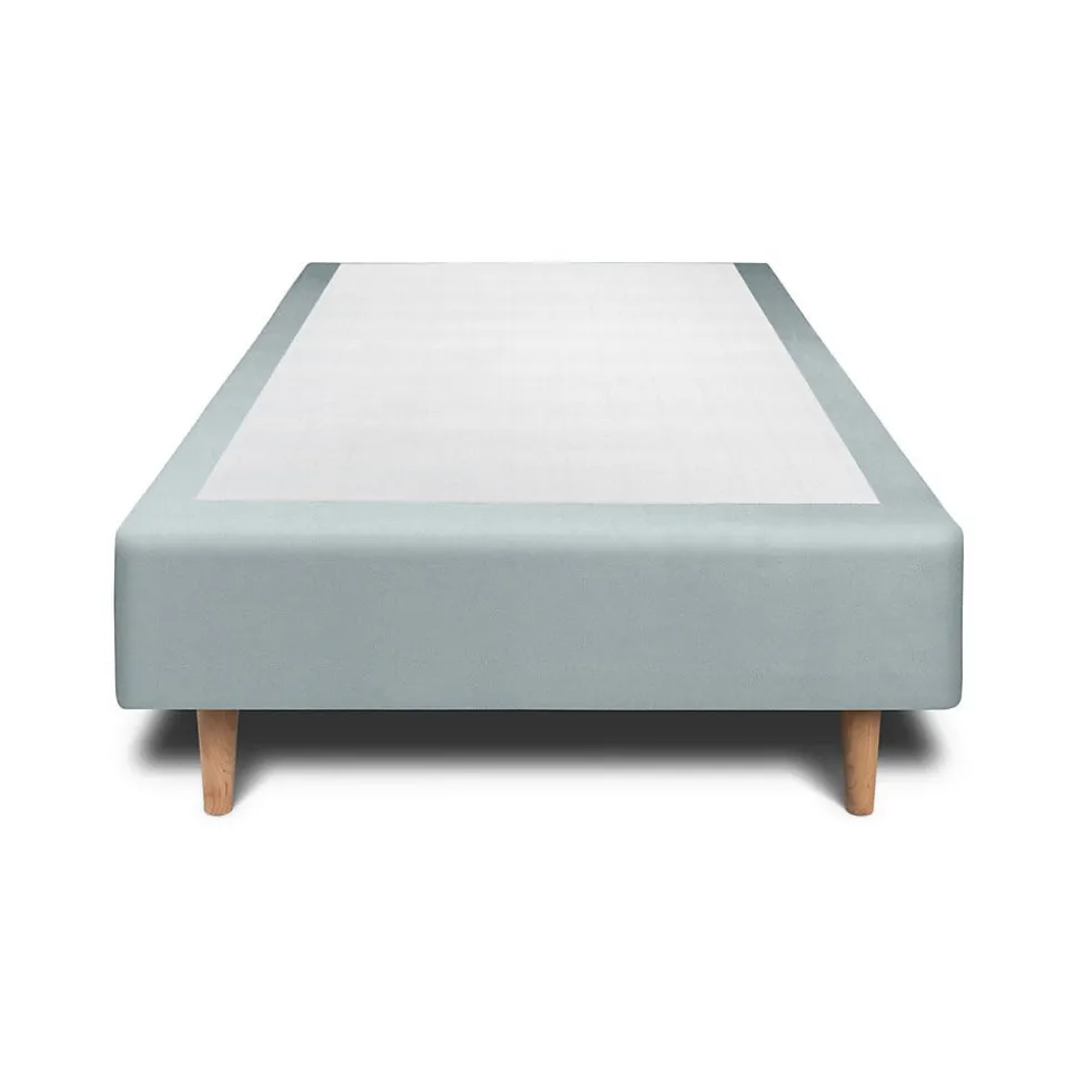 Lit avec tête de lit lignes velours et sommier tapissier - Lit en bois massif