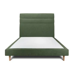 Lit avec tête de lit lignes tissu et sommier tapissier - Lit en bois massif