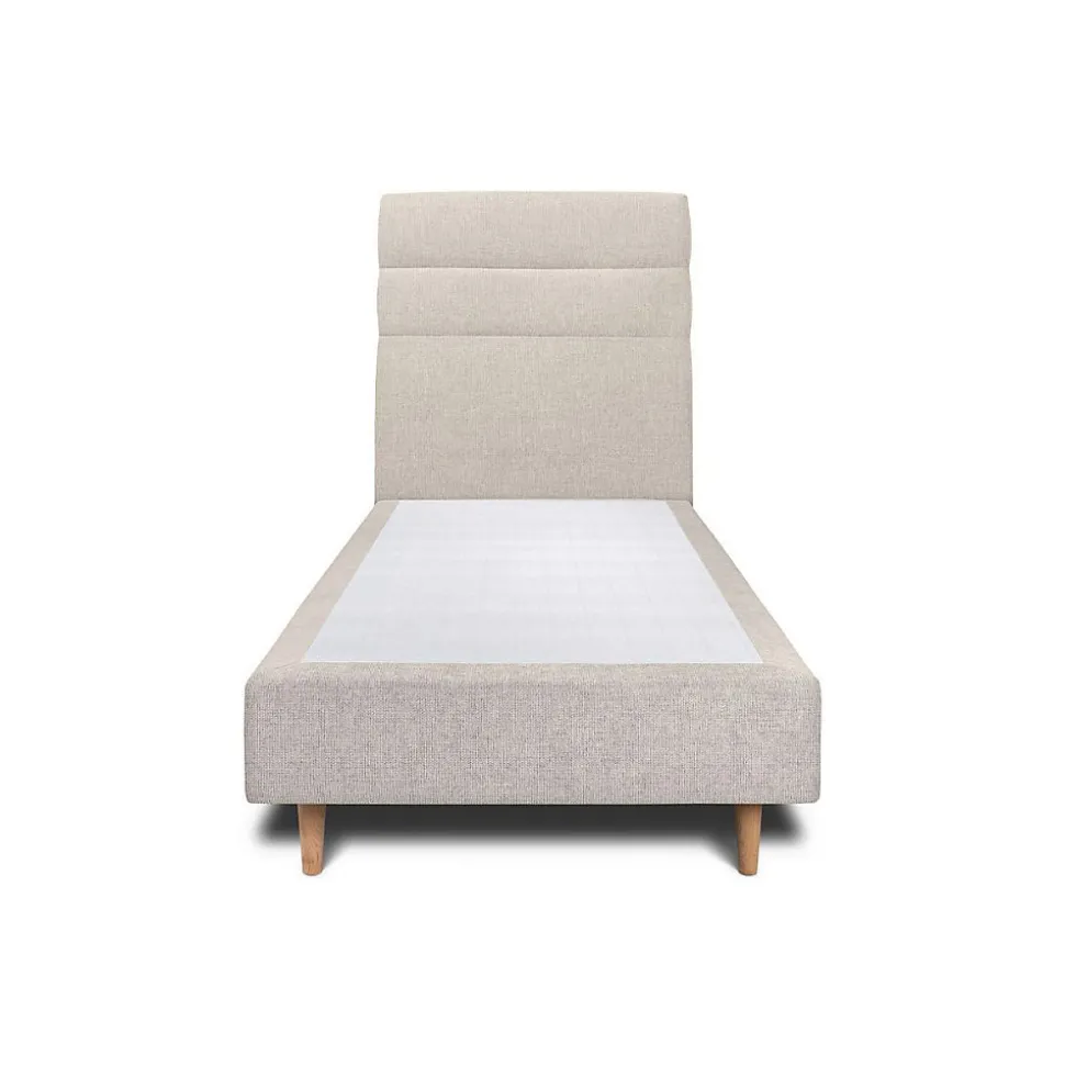 Lit avec tête de lit lignes tissu et sommier tapissier - Lit en bois massif