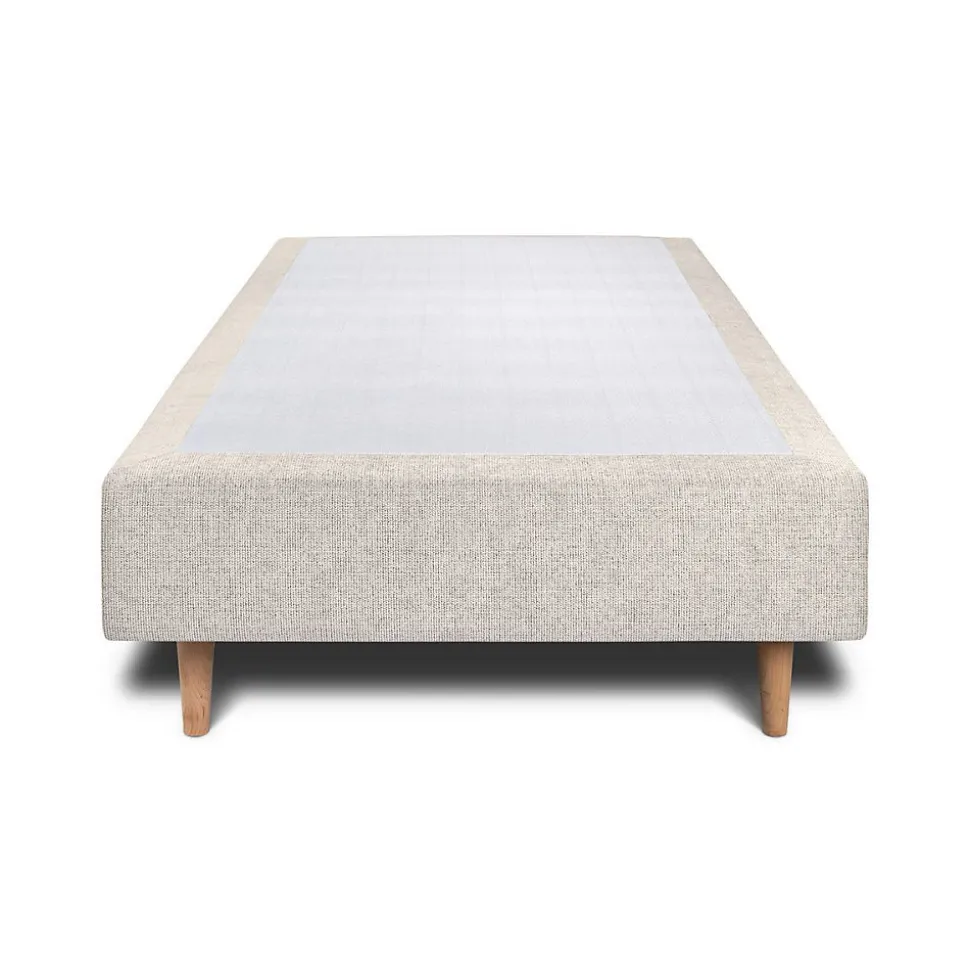 Lit avec tête de lit lignes tissu et sommier tapissier - Lit en bois massif